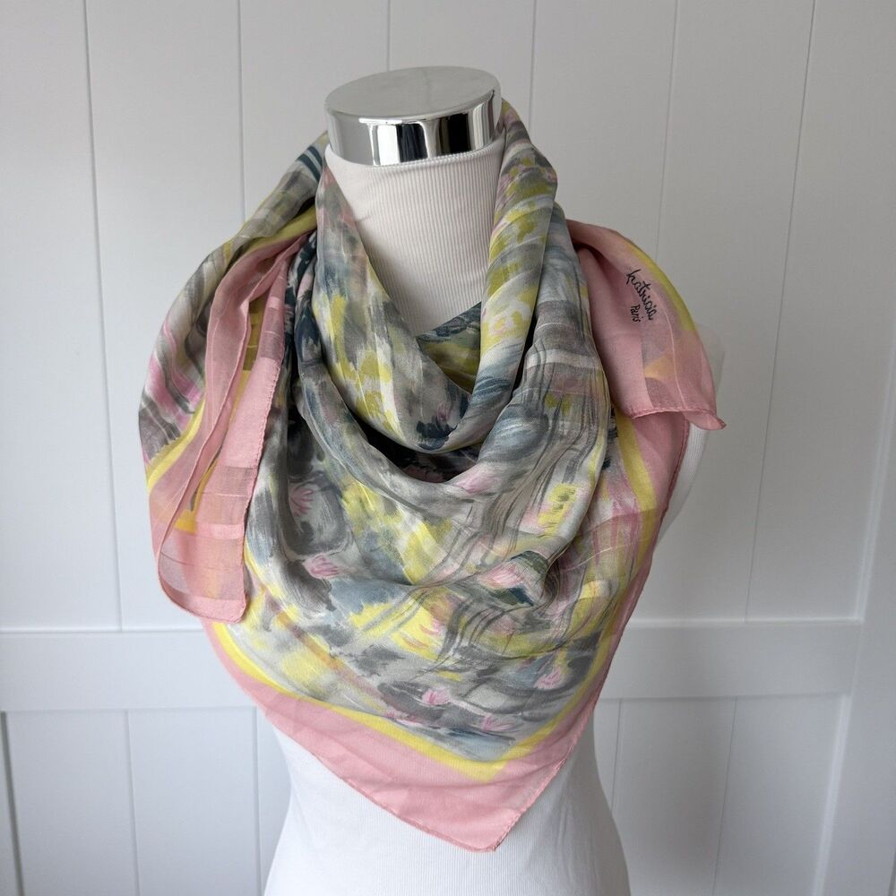 VTG 90s Patricia Paris Scarf Monet Water Lilies Impressionist Art Square Grandma